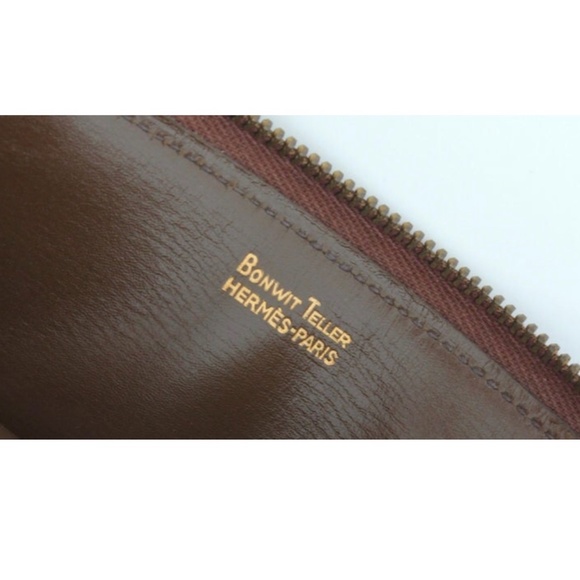 Vintage Hermes Pochette Wristlet Brown Box Leather Bonwit Teller Rare - Picture 10 of 11